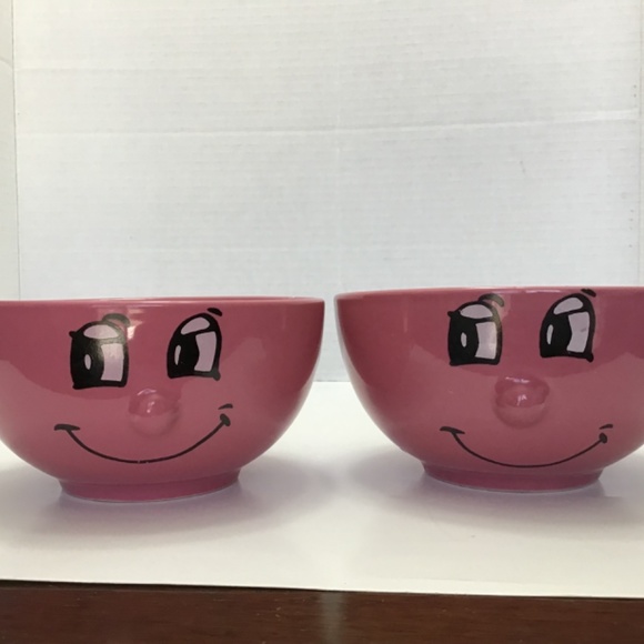 2 VTG Anthropomorphic 3D Face Bowls Ceramic Bowl With Glossy Finish Pink - Picture 3 of 8